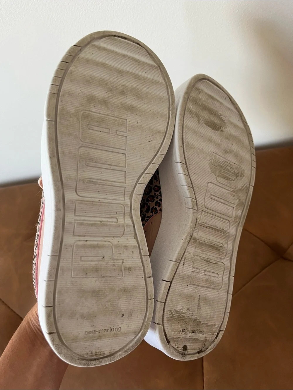 Puma Girls Blush Pink Sneakers with Leopard-Print Stripe